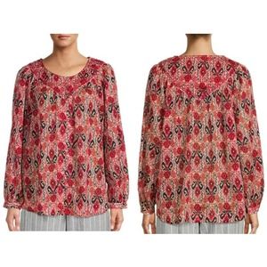 BEACHLUNCHLOUNGE Printed Peasant Top with Embroidered‎ Yoke Women's XL